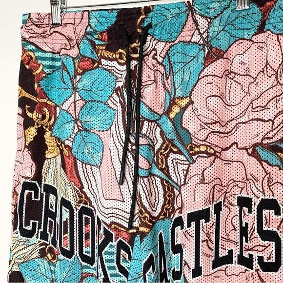 NWT Crooks & Castles Blue And Pink Floral Mesh Basketball Shorts Medium - Picture 3 of 10